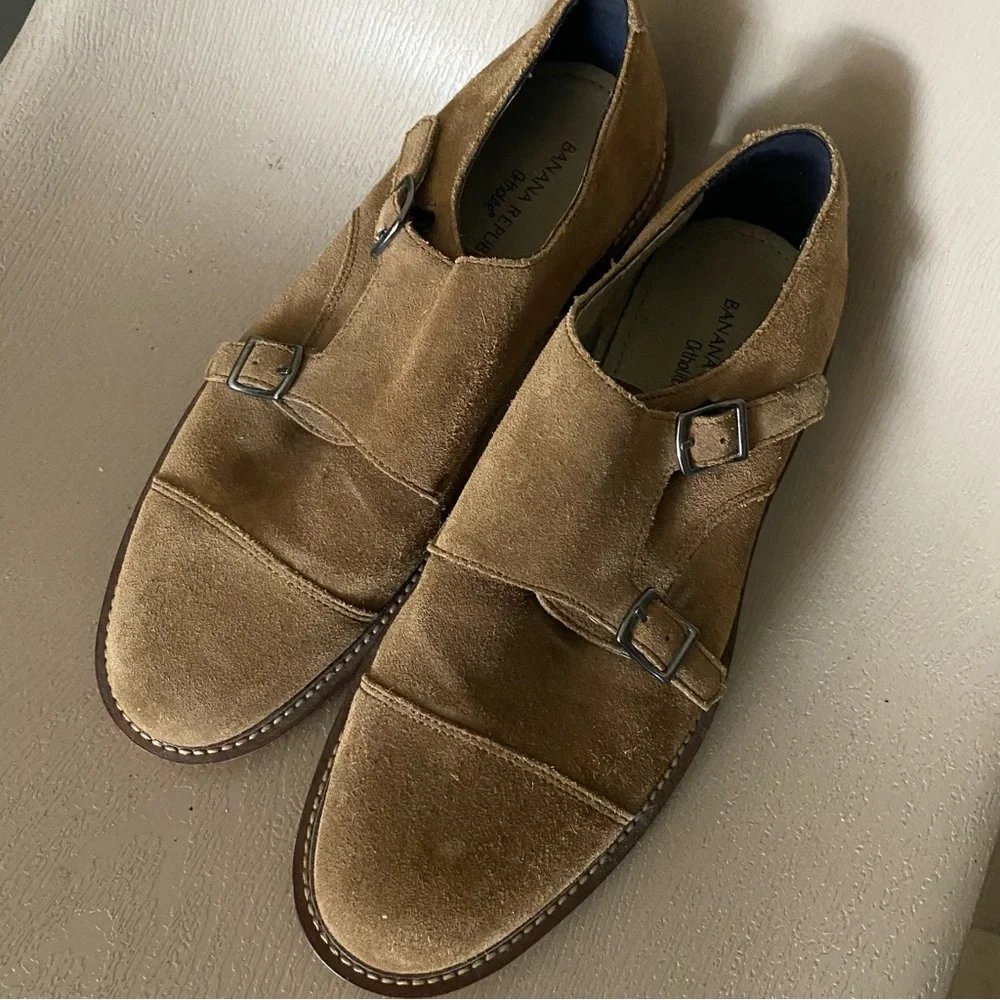 Banana Republic Marden tan Suede Double Monk derby oxfords Shoe men 8.5